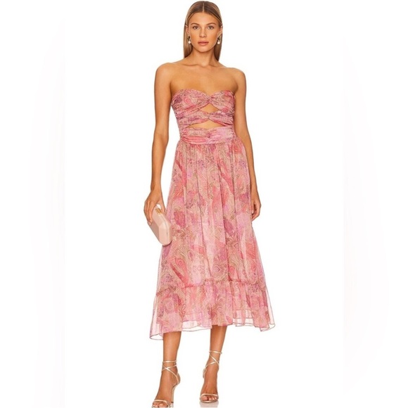 Misa Los Angeles pink chiffon midi dress in Muted Paisley - Picture 1 of 7